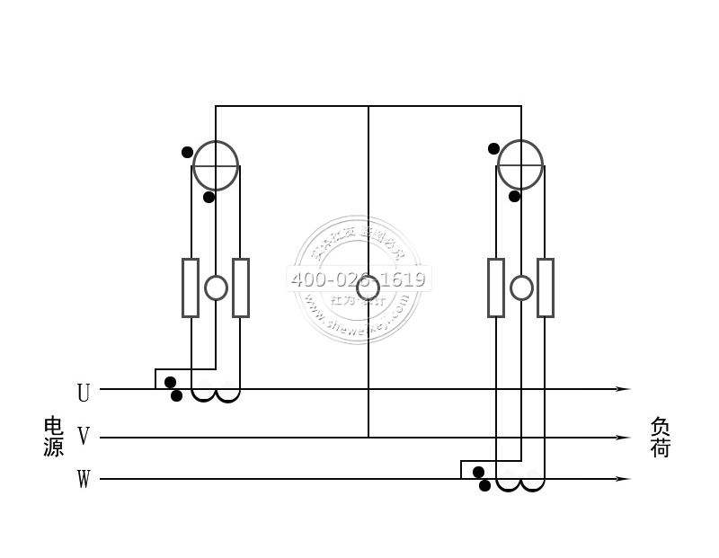 三相三線電能表經(jīng)電流互感器接線（電流、電壓線分開）