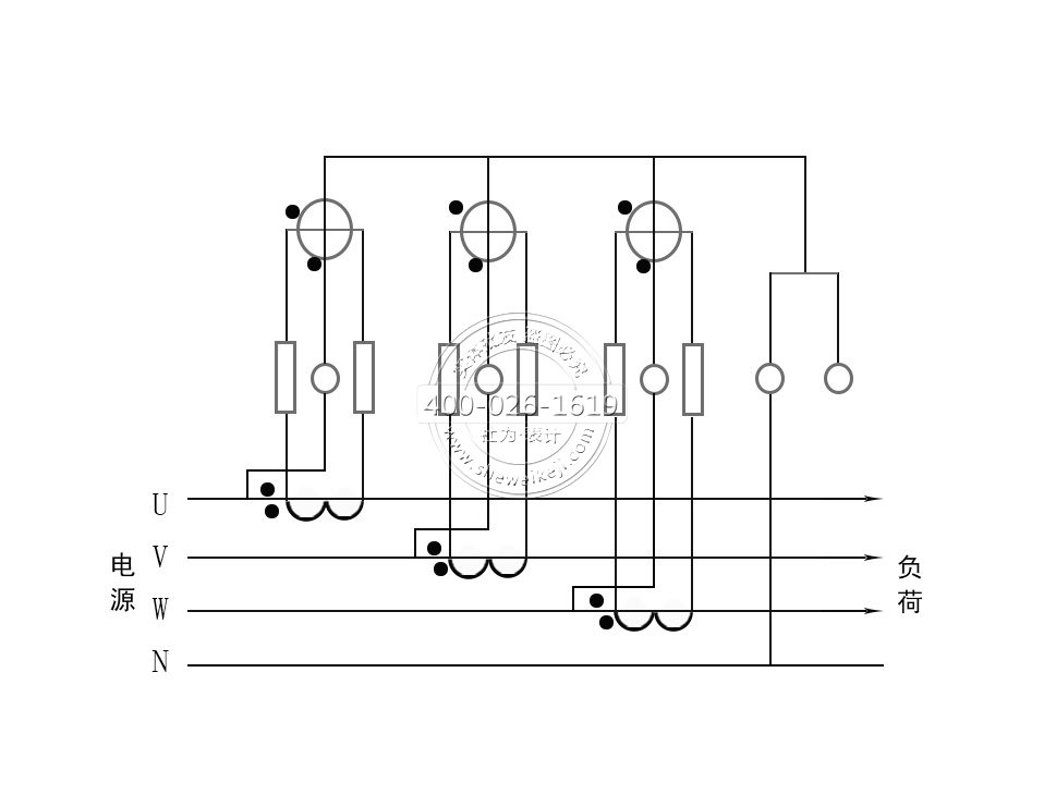 三相四線電能表經(jīng)電流互感器接線（電流、電壓線分開）